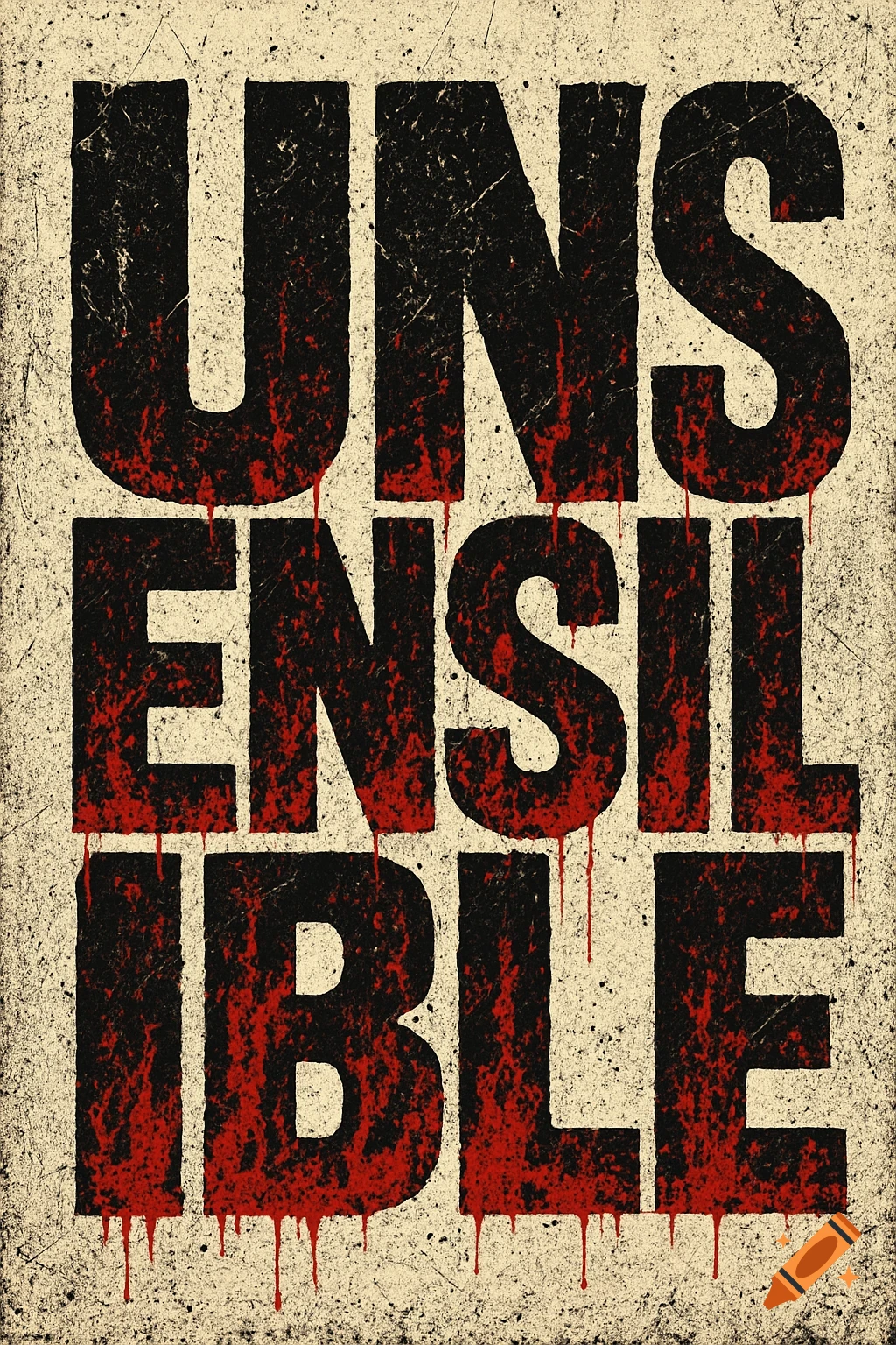 A grunge band poster with the word "UNSENSIBLE" in distressed black text, splattered with red blood-like drips on a worn beige background.