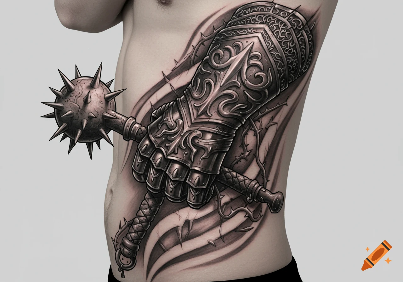 Un Tatouage Neo Traditionnel Avec Des Objets D'antiquité created on Craiyon, image size:1280x896