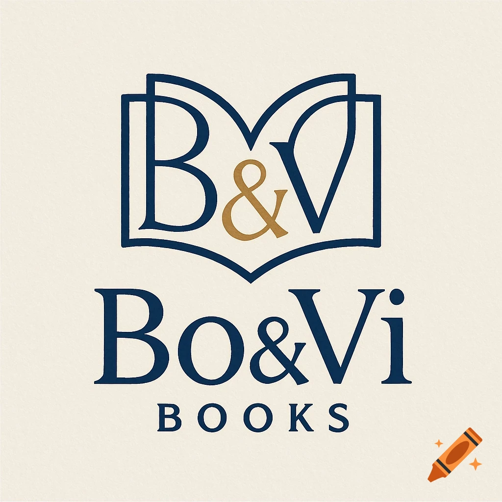 A logo for Bo&Vi Books, featuring a stylized open book with the initials B&V in blue and gold, above the text 'Bo&Vi Books' in a blue serif font.