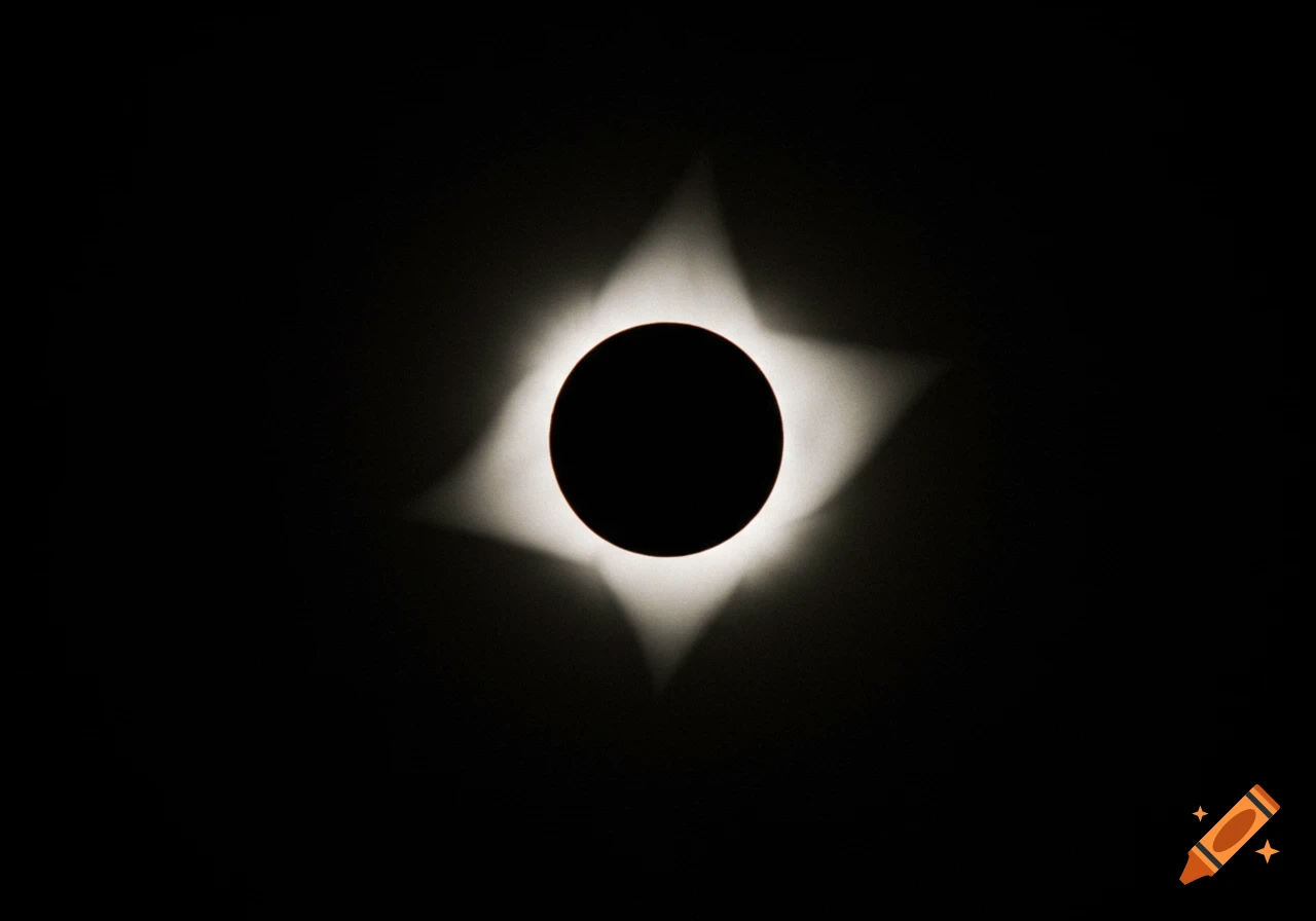 A total solar eclipse with a bright, star-shaped corona surrounding the dark silhouette of the moon.