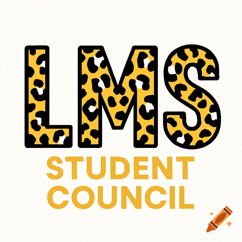 LMS STUDENT COUNCIL logo with leopard print letters in yellow, black, and white.