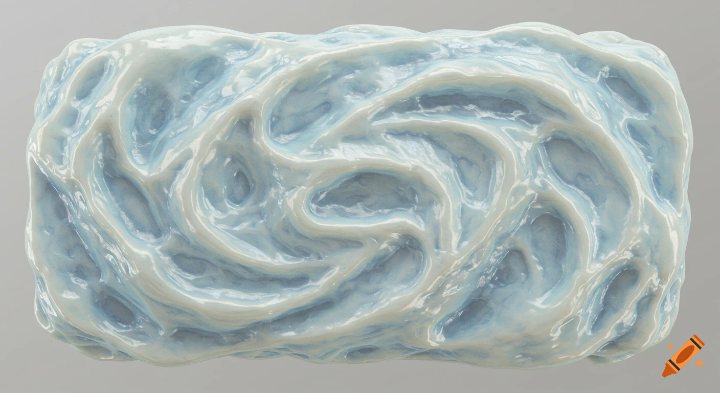 A full top view of a light blue and white textured frosting panel with swirling patterns.