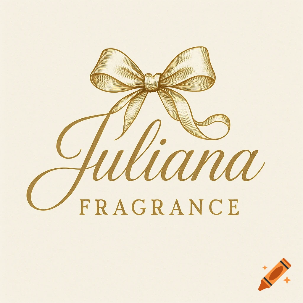 Gold Juliana Fragrance logo with an engraved bow on a cream background, in a polished, classic style.