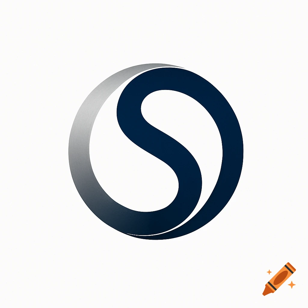 Minimalist abstract logo with a dark blue 'S' shape intertwined with a silver-grey curve, on a white background.