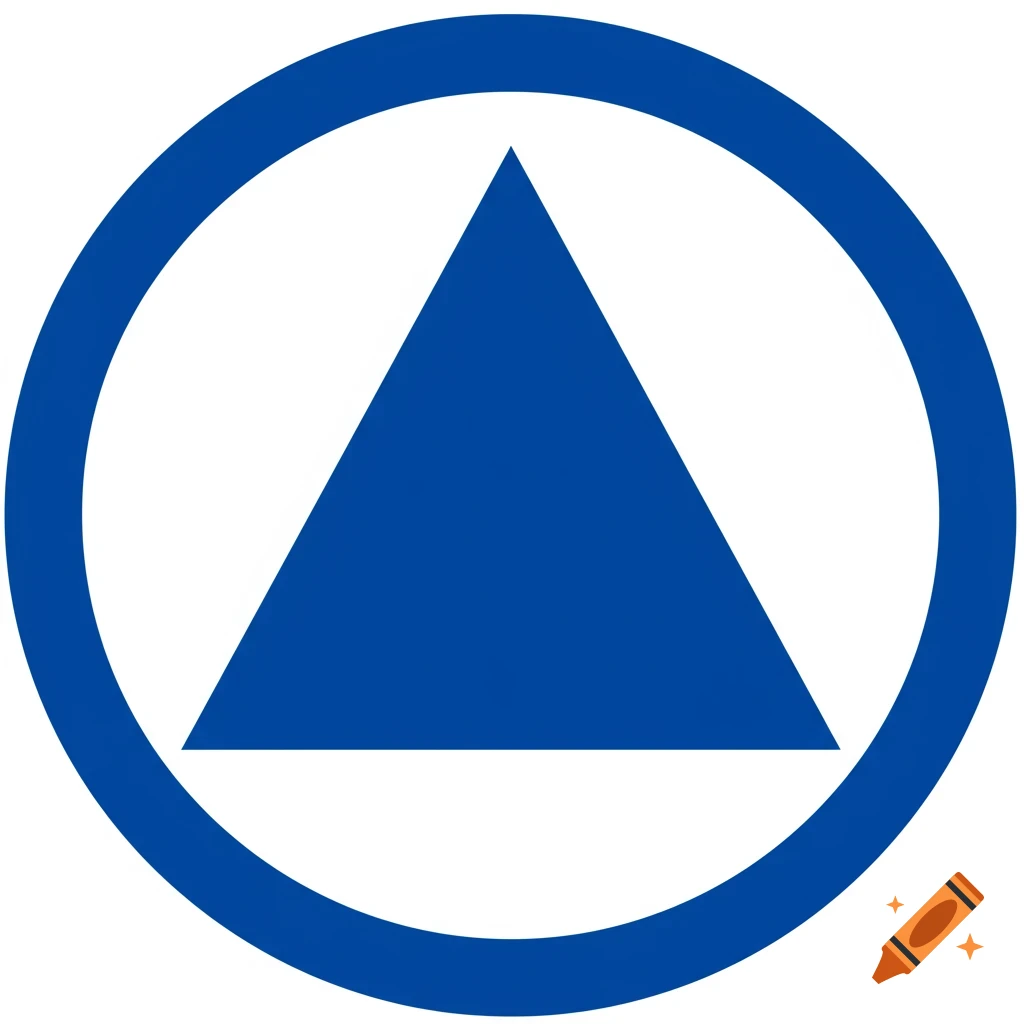 A dark blue equilateral triangle is centered within a thick dark blue circular border, all set on a white background.