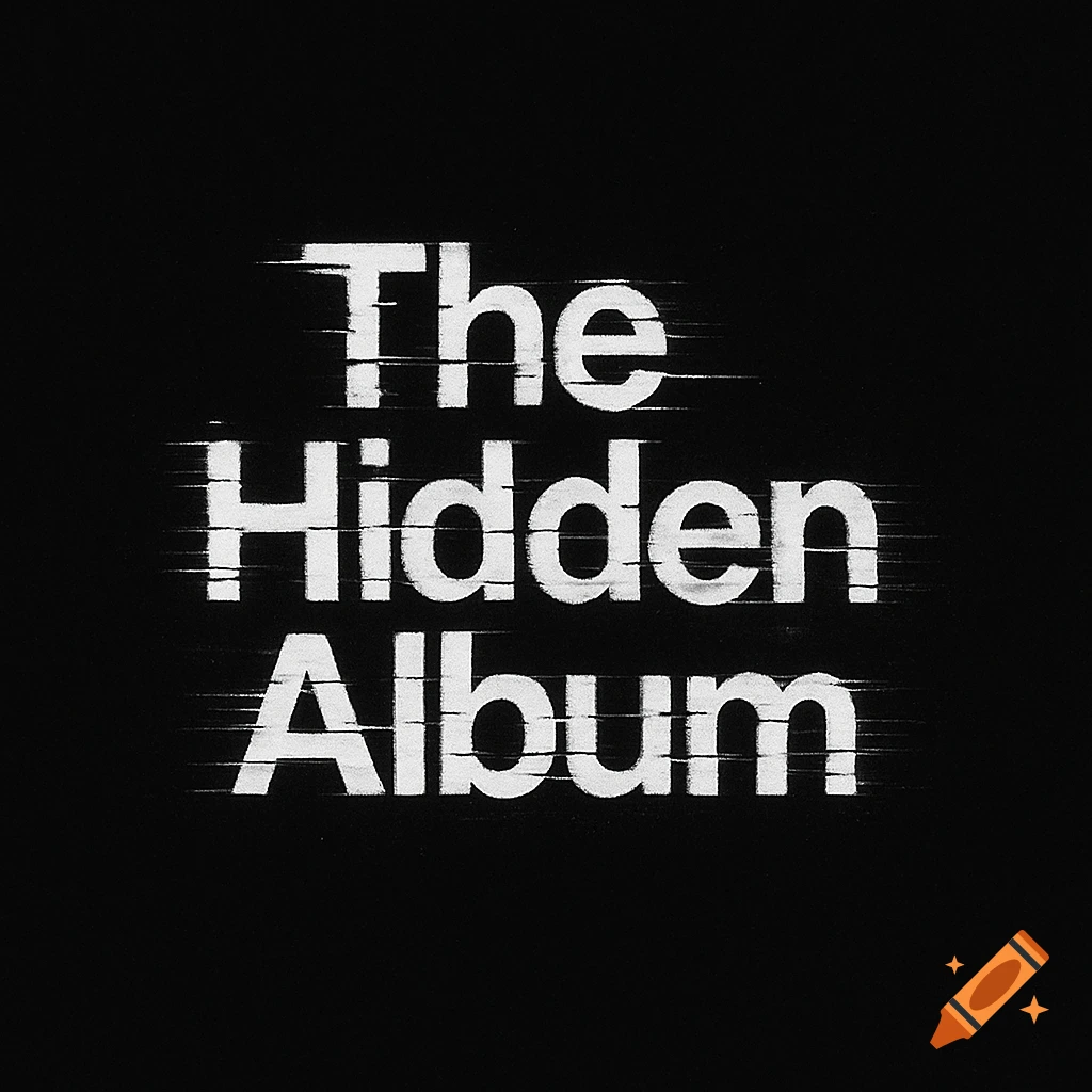 White glitched text 'The Hidden Album' on a black background.