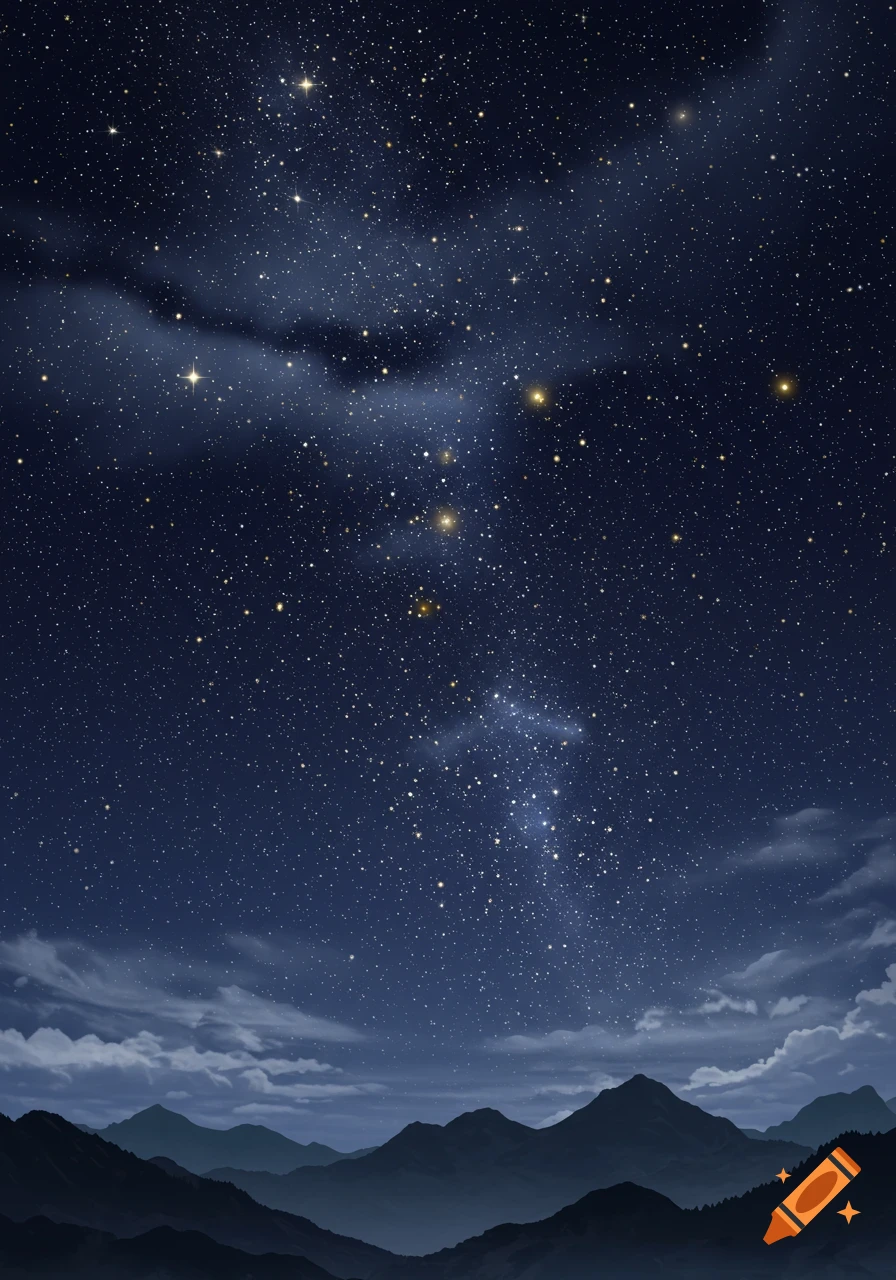 A beautiful starry night sky with a visible Milky Way above dark, silhouetted mountain ranges and subtle clouds.