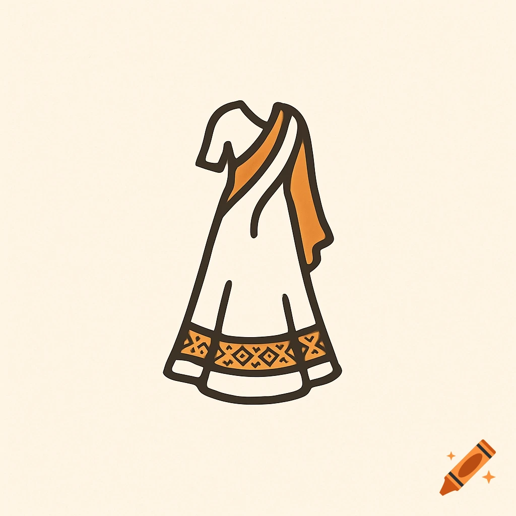A simple, stylized logo of an Ethiopian dress with an orange sash and patterned trim.