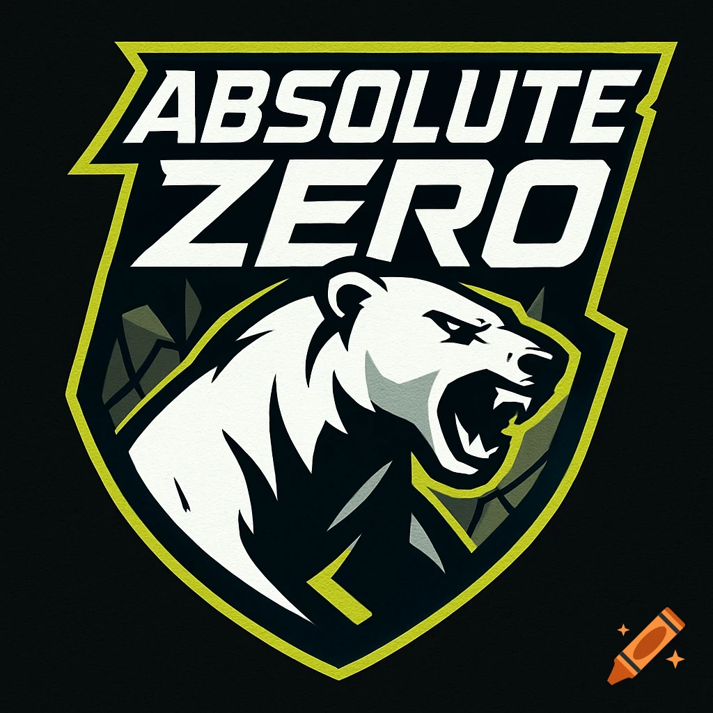 A stylized sports logo in a shield shape, featuring a roaring polar bear below the words "ABSOLUTE ZERO" in bold white text, outlined in yellow-green.