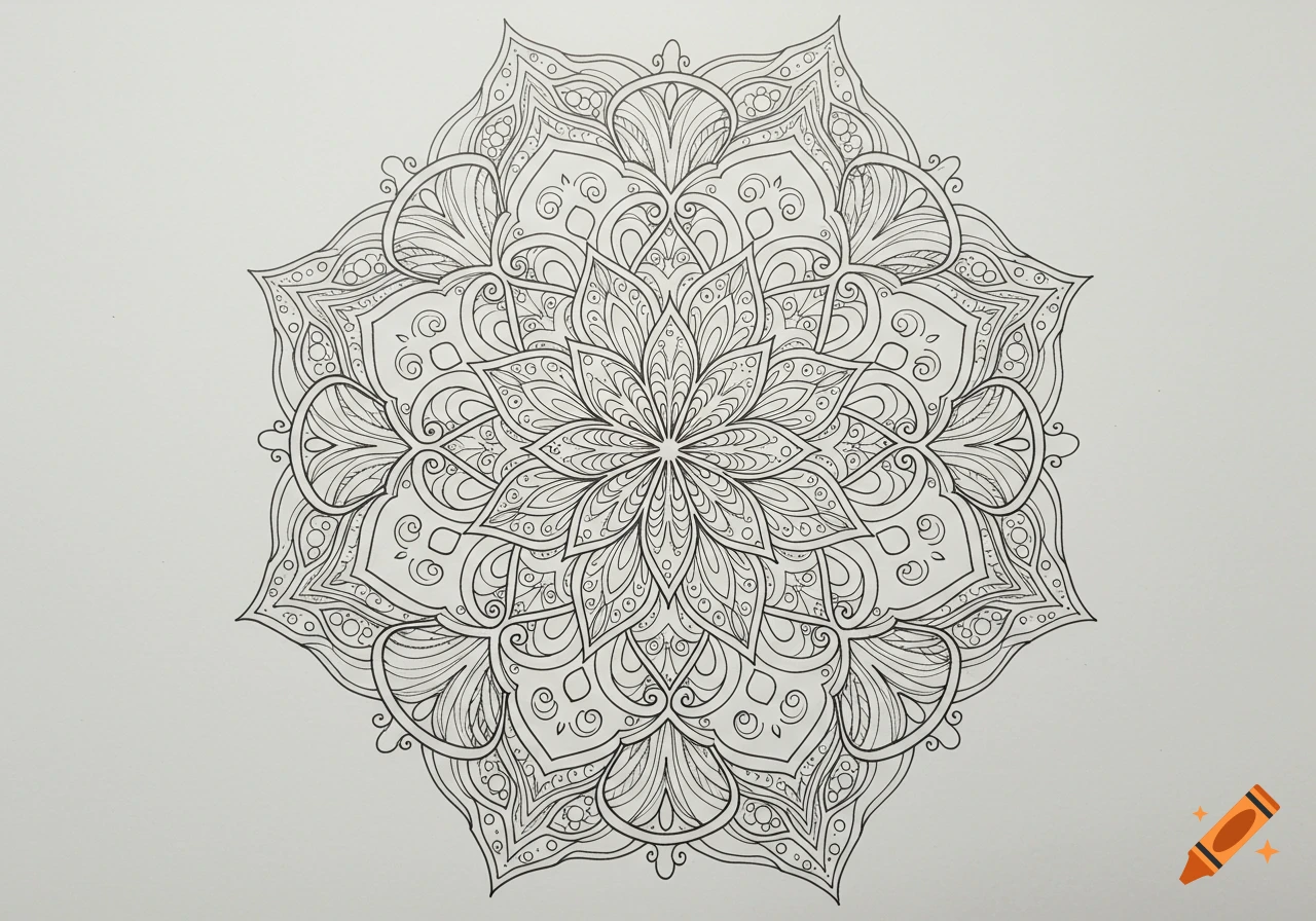 Detailed black and white mandala with intricate floral and geometric patterns, suitable for a coloring page.