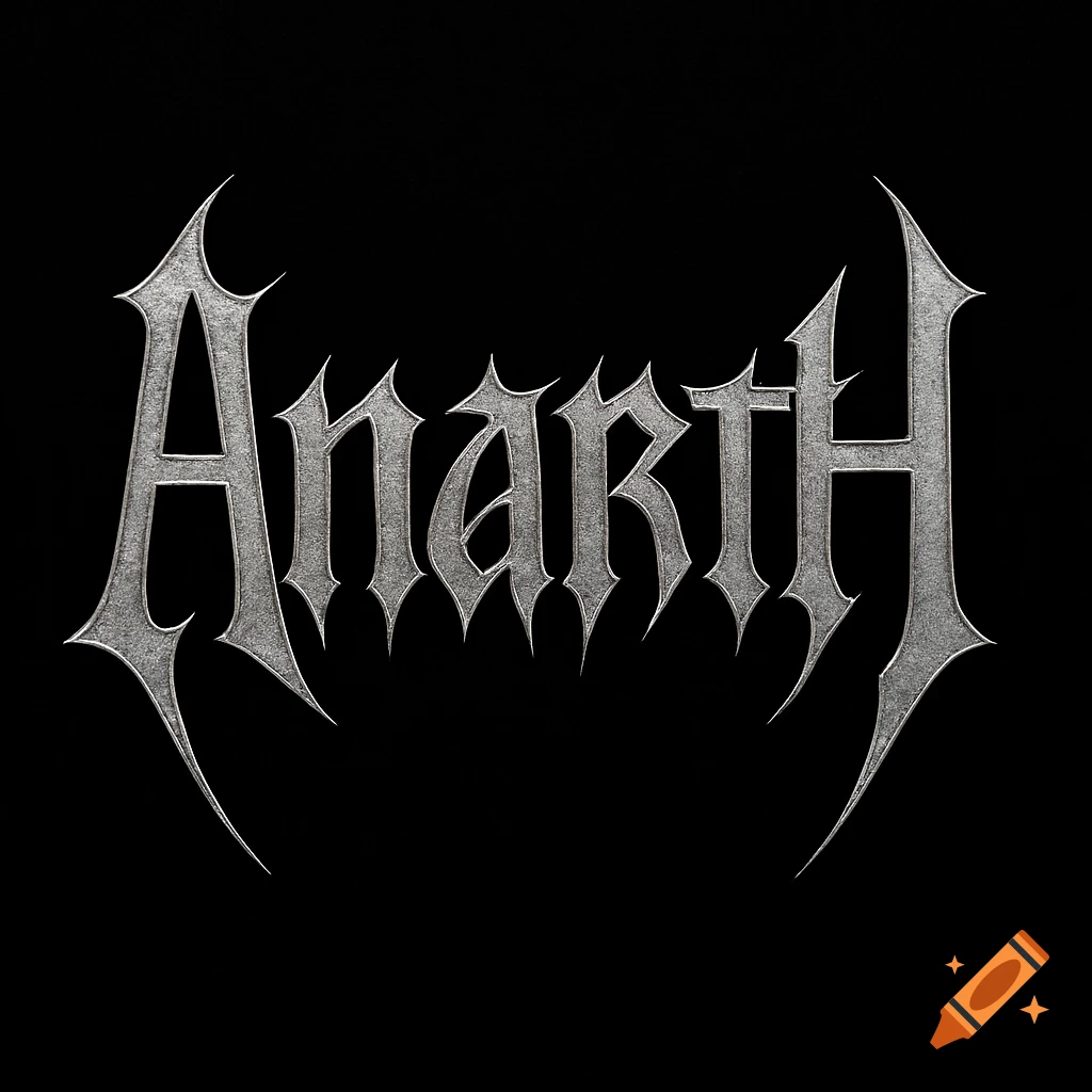 Stylized silver metal band logo with the word 'Anarth' on a plain black background.