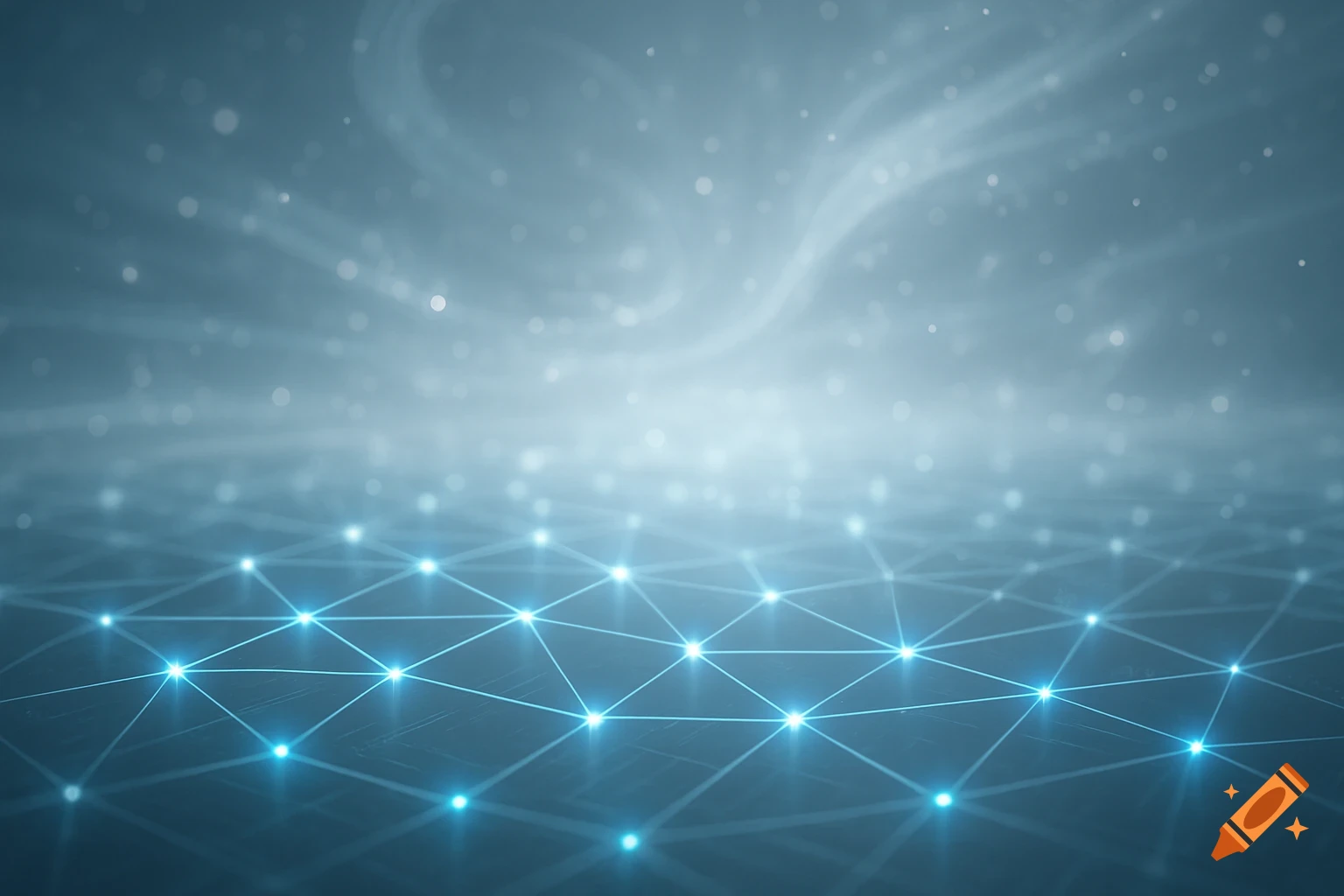 Abstract background with glowing blue network lines connecting nodes against a misty, sparkling blue backdrop.