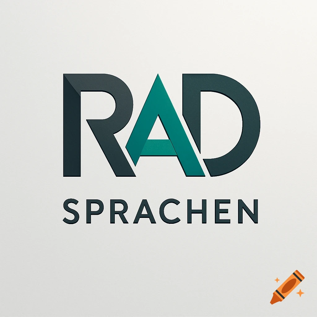 Modern logo with 'RAD SPRACHEN' text. 'RAD' is dark grey with a teal 'A', 'SPRACHEN' is dark grey, on a light grey background.