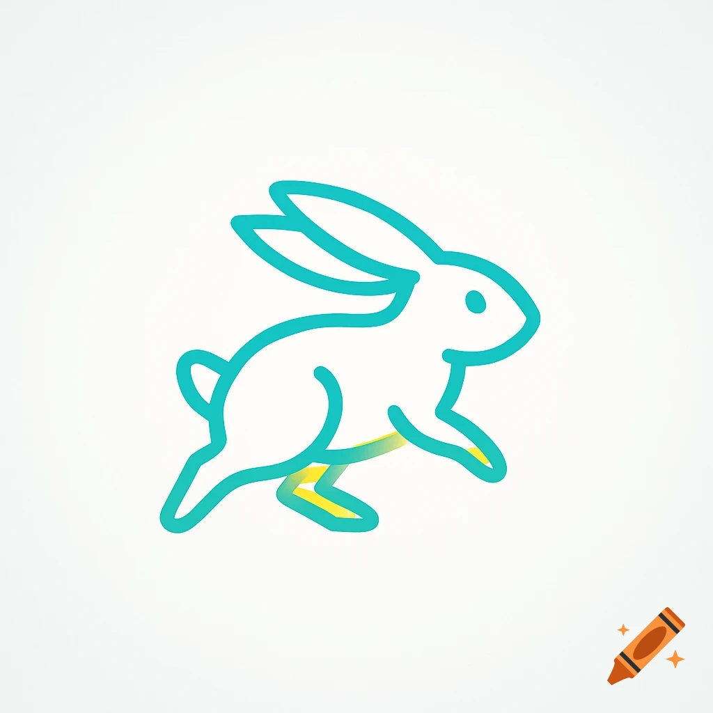 Minimalist teal line art bunny logo with a yellow-green gradient accent.
