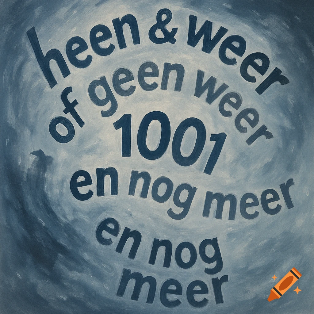 Arc of Dutch text in navy blue and grey on a swirling, painterly blue-grey background.