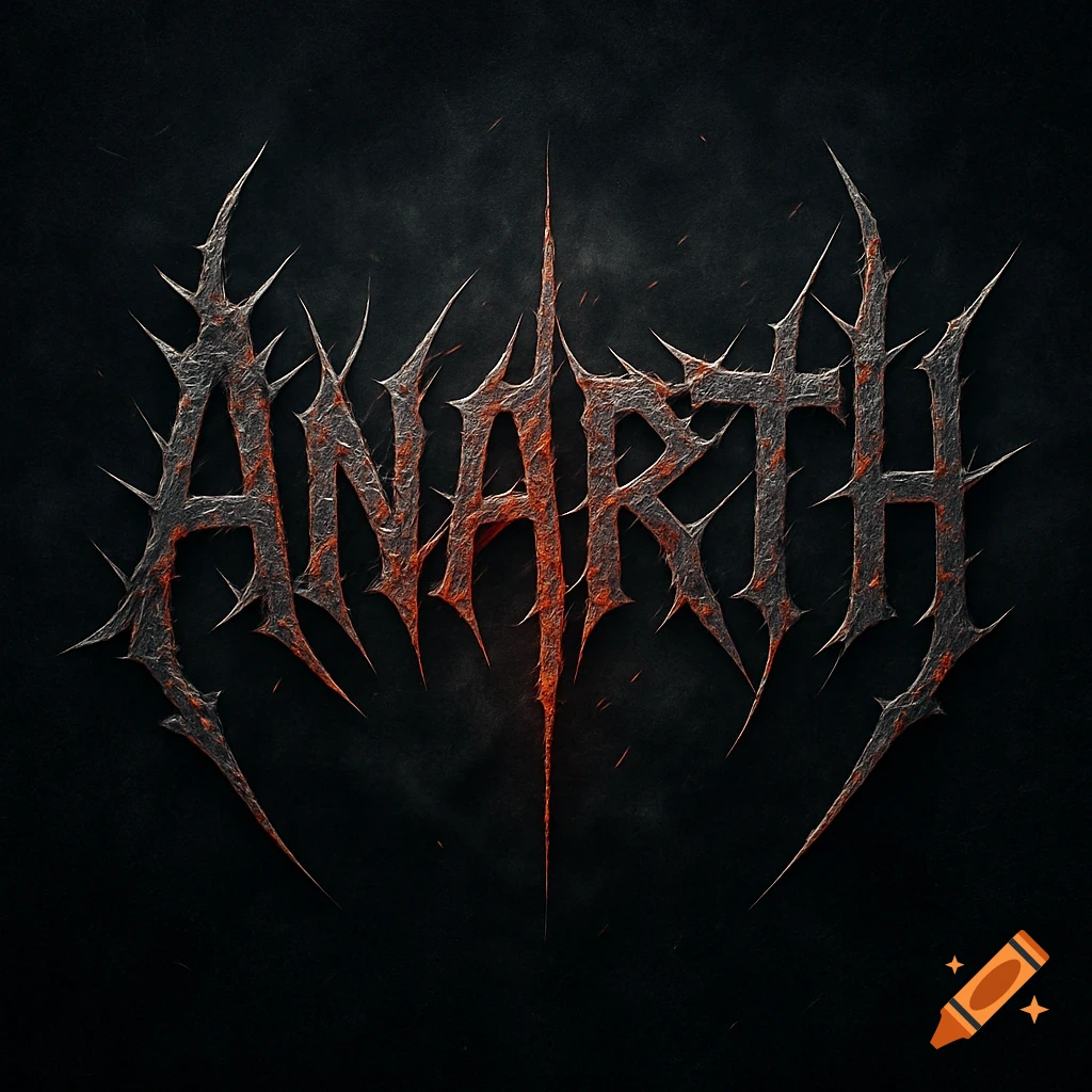 A stylized metal band logo for "ANARTH" with thorny, dark grey and red textured letters against a dark, smoky background.