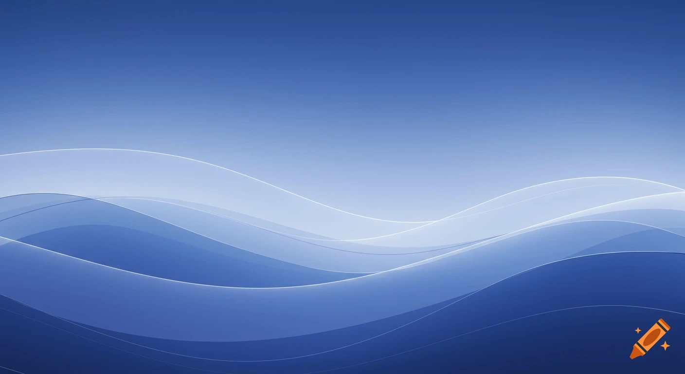 Abstract blue background with flowing white and light blue wavy lines.