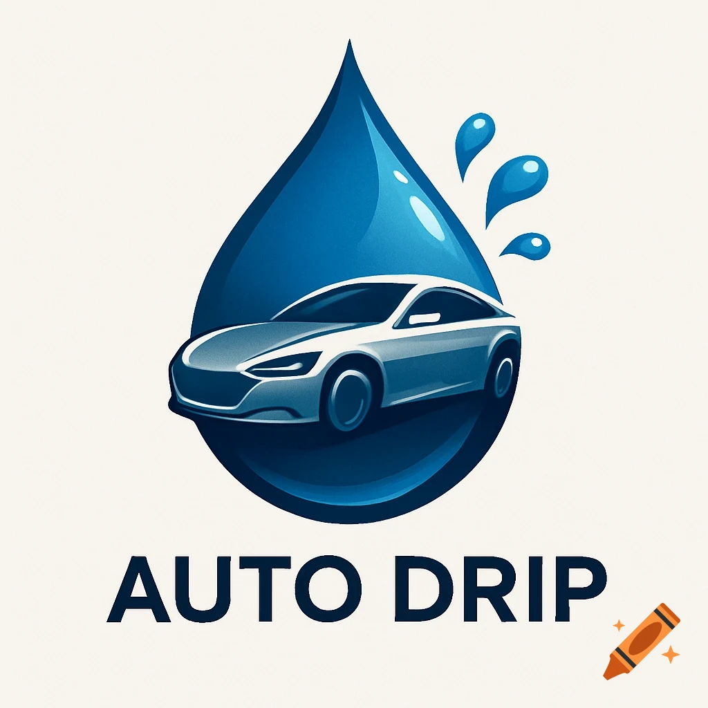A blue water droplet logo with a white car inside and the text 'AUTO DRIP' below. Clean graphic style.