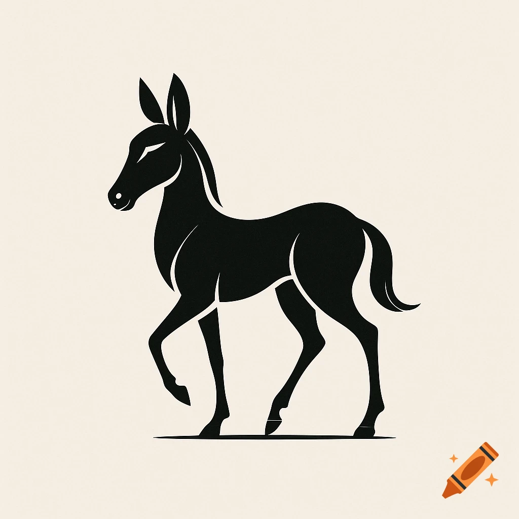 Black silhouette of a stylized, elegant mule walking on a light background, suitable for a logo.