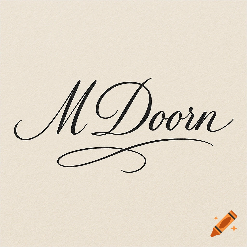 Black cursive signature of 'M Doorn' on a cream-colored paper background.