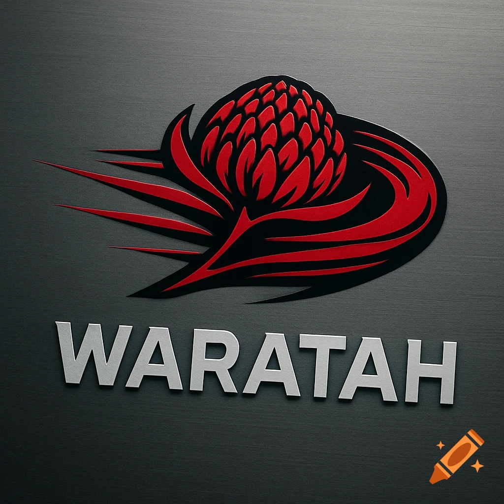 A stylized red and black Waratah flower logo with the text WARATAH below it, set against a dark brushed metal background.