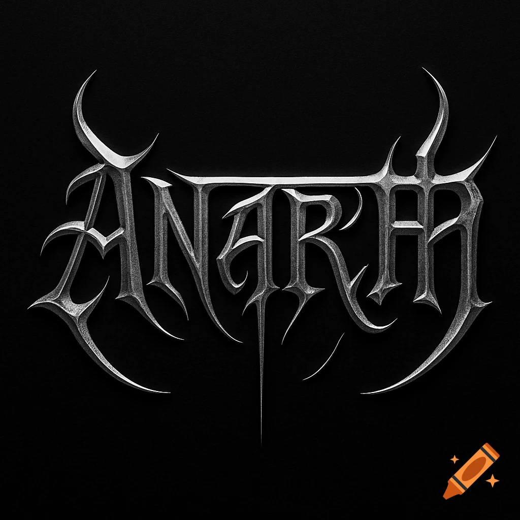 Stylized metallic 'Anarth' logo with sharp, gothic-like lettering on a plain black background, resembling a metal band logo.