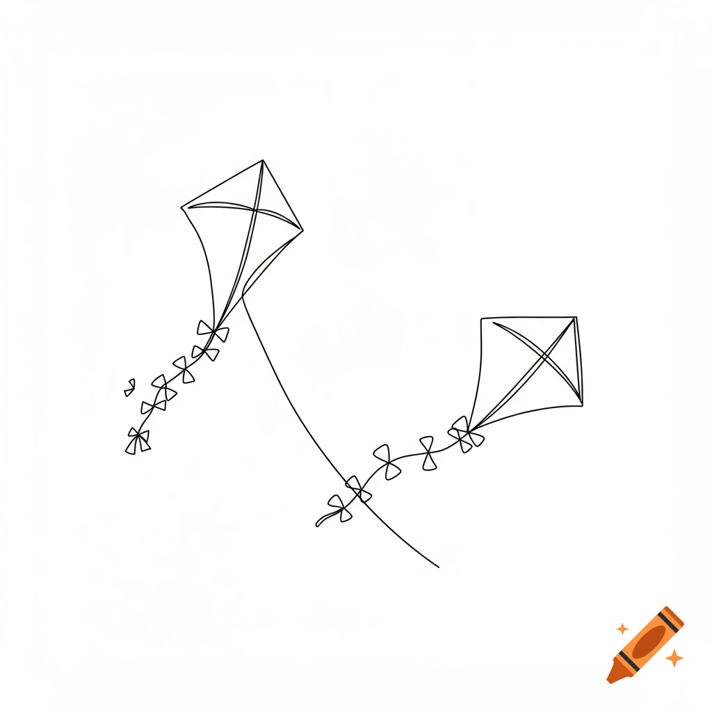 Two simple black line-art kites with bow tails on a white background.