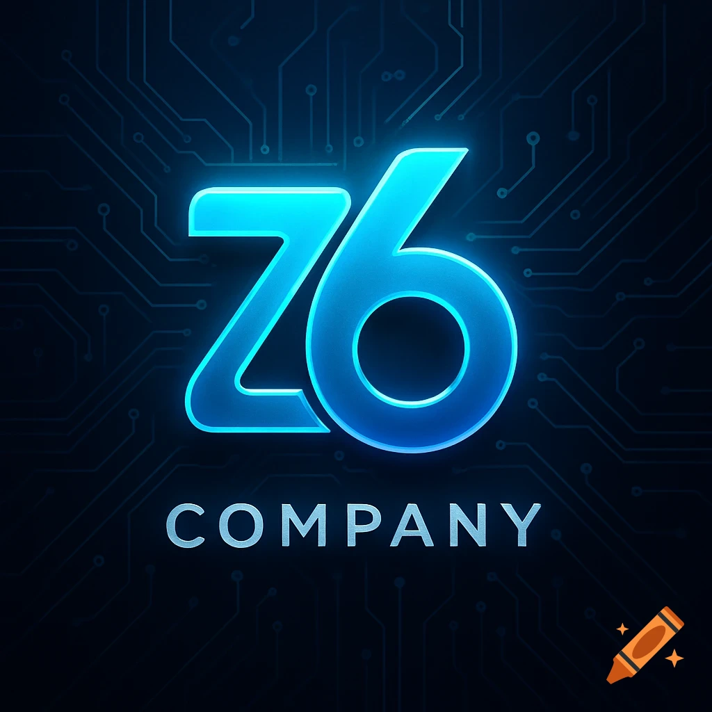 A glowing blue 'Z6 COMPANY' logo with a circuit board background.