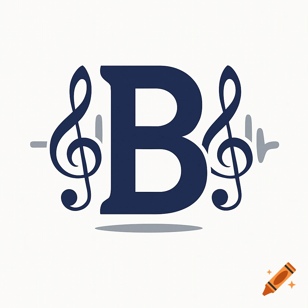 Dark blue letter B logo with two treble clefs and sound wave elements on a white background.