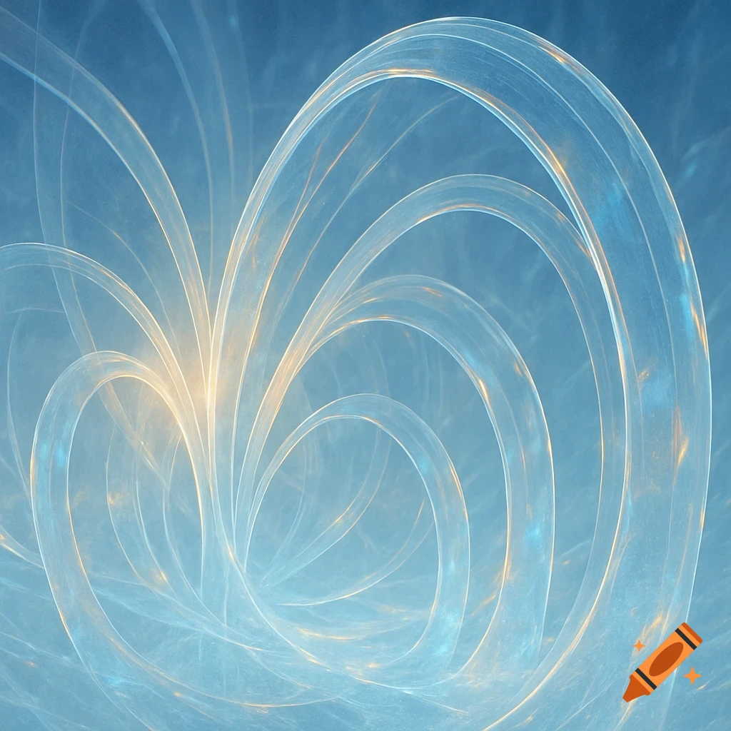 Abstract blue and golden background with glowing, translucent swirling lines and arcs.