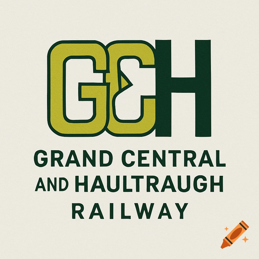 Grand Central & Haultraugh Railway logo with yellow-green 'GC&H' and full name below in dark green on a cream background.