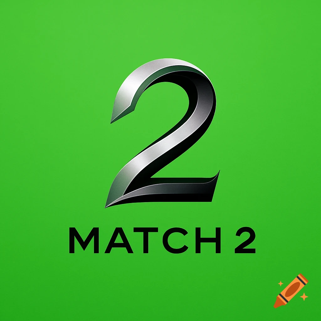 A stylized silver and black number 2 with the black text 'MATCH 2' below it, all on a vibrant green background.
