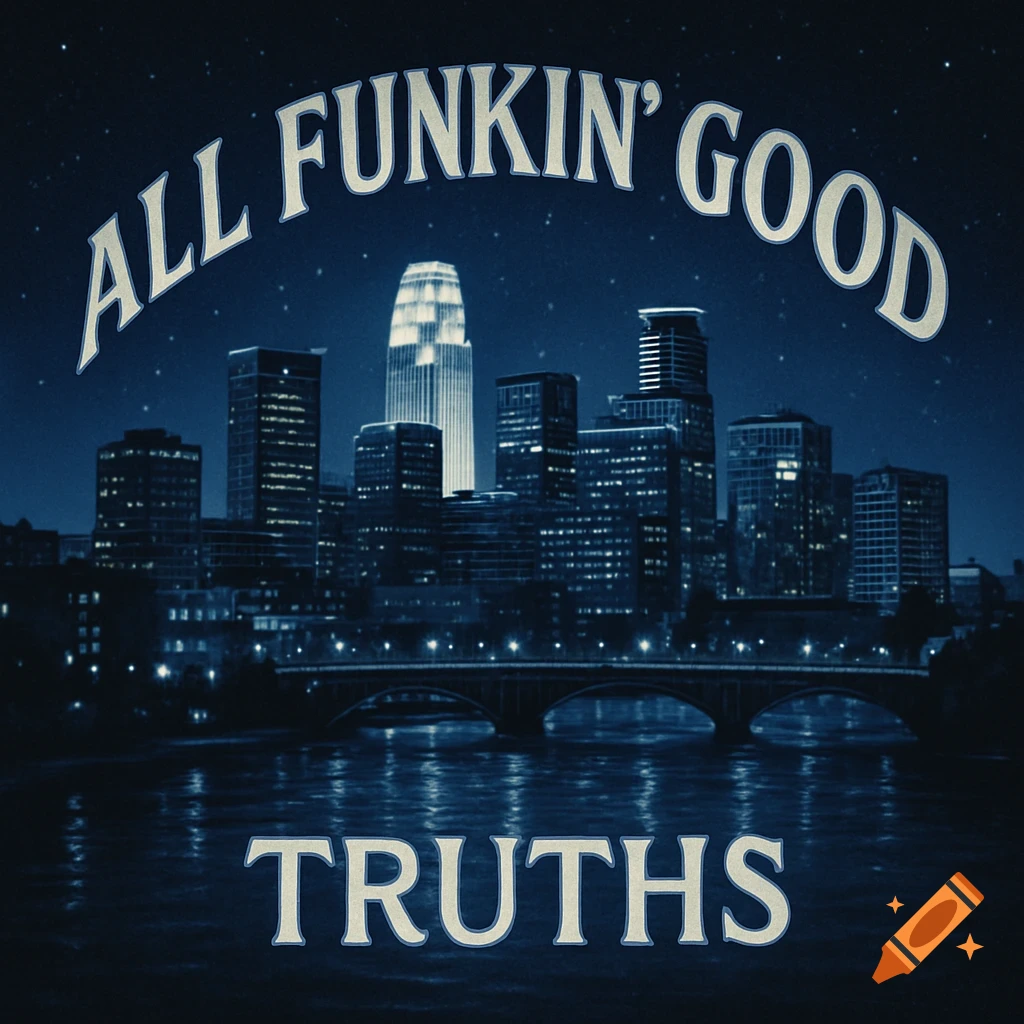Album cover featuring a nighttime cityscape with a river, bridge, and prominent text 'ALL FUNKIN' GOOD' and 'TRUTHS'.