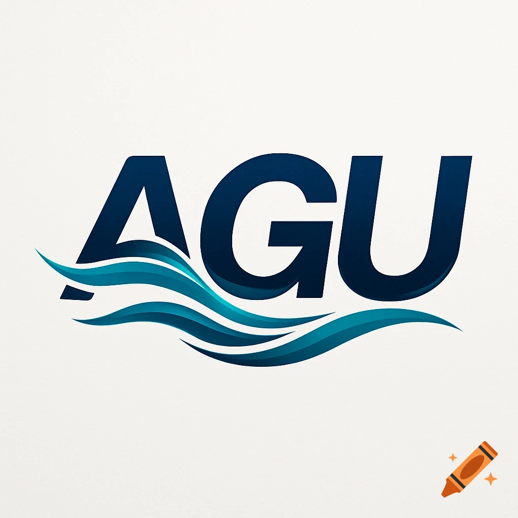 A logo featuring the dark blue letters AGU with stylized blue waves flowing underneath and through them, on a light background.