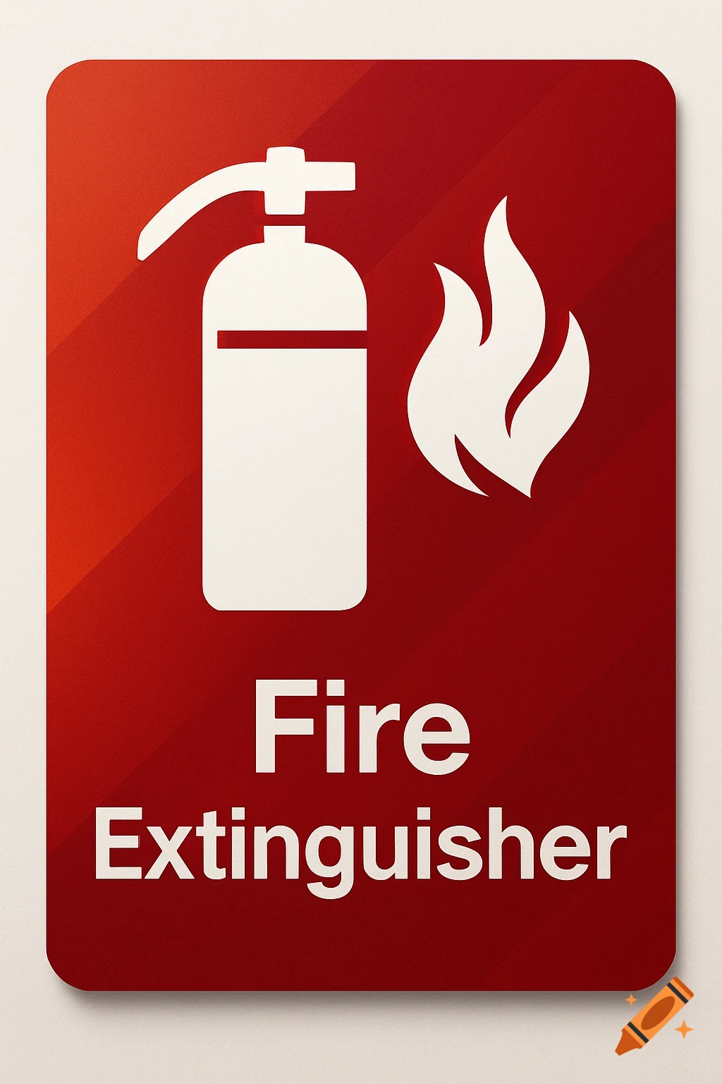 Red safety sign with a white fire extinguisher symbol and flames, with the words "Fire Extinguisher" below.