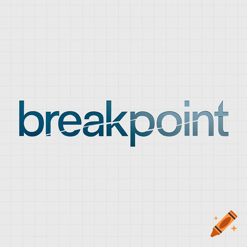 A blue gradient logo on a light grid background spelling out the word 'breakpoint' with stylized cuts through the letters.