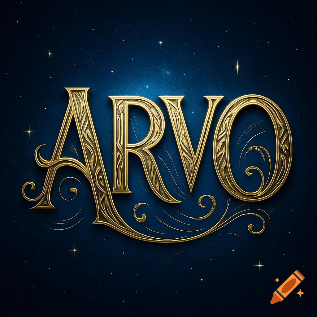 Golden ornate text "ARVO" against a dark blue starry background.