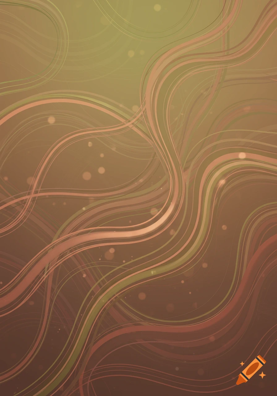 Abstract organic wavy lines in shades of brown and green with soft bokeh lights.