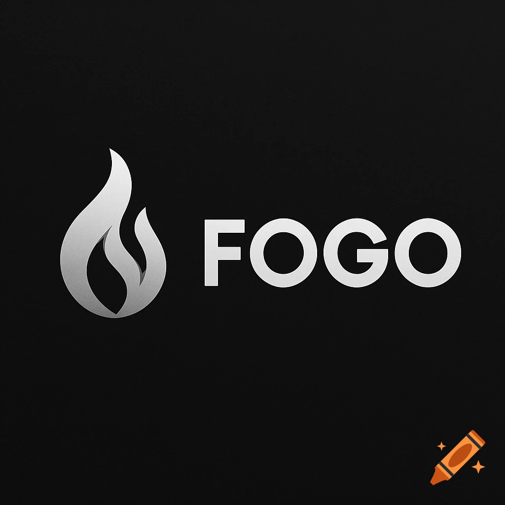 A silver gradient flame icon next to the word 'FOGO' in bold white sans-serif text on a dark gray background.
