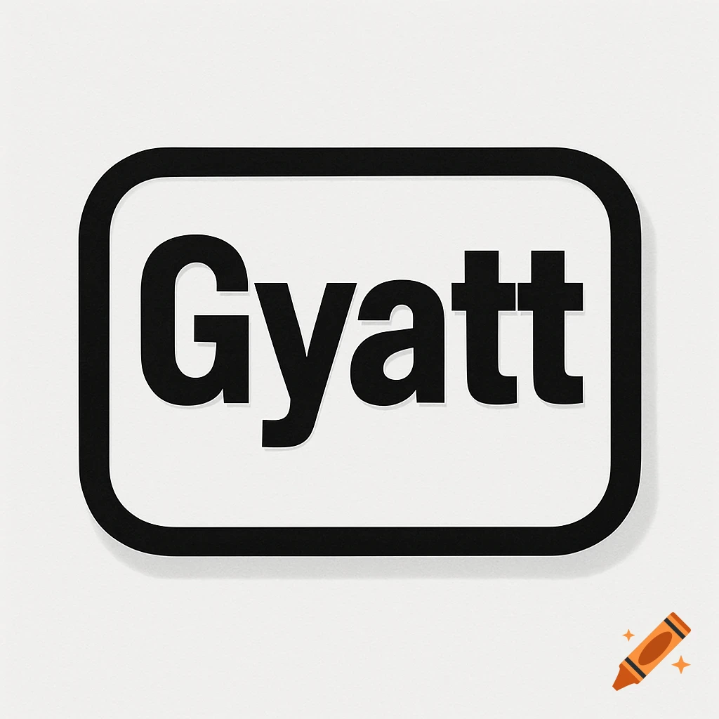 A black and white logo with the word 'Gyatt' in a bold, sans-serif font, enclosed in a rounded rectangle, on an off-white background.