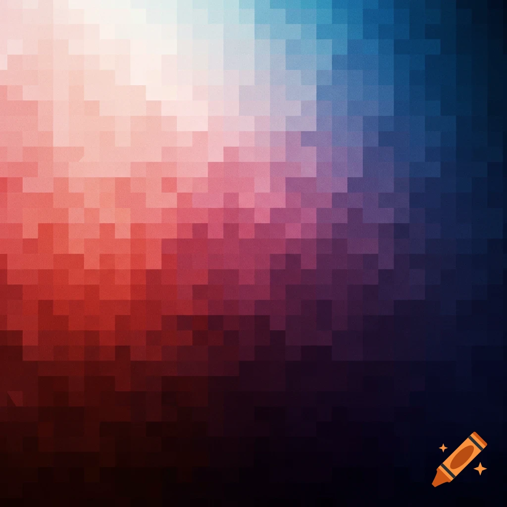 Abstract pixelated gradient transitioning from light to dark with red, pink, purple, and blue colors.