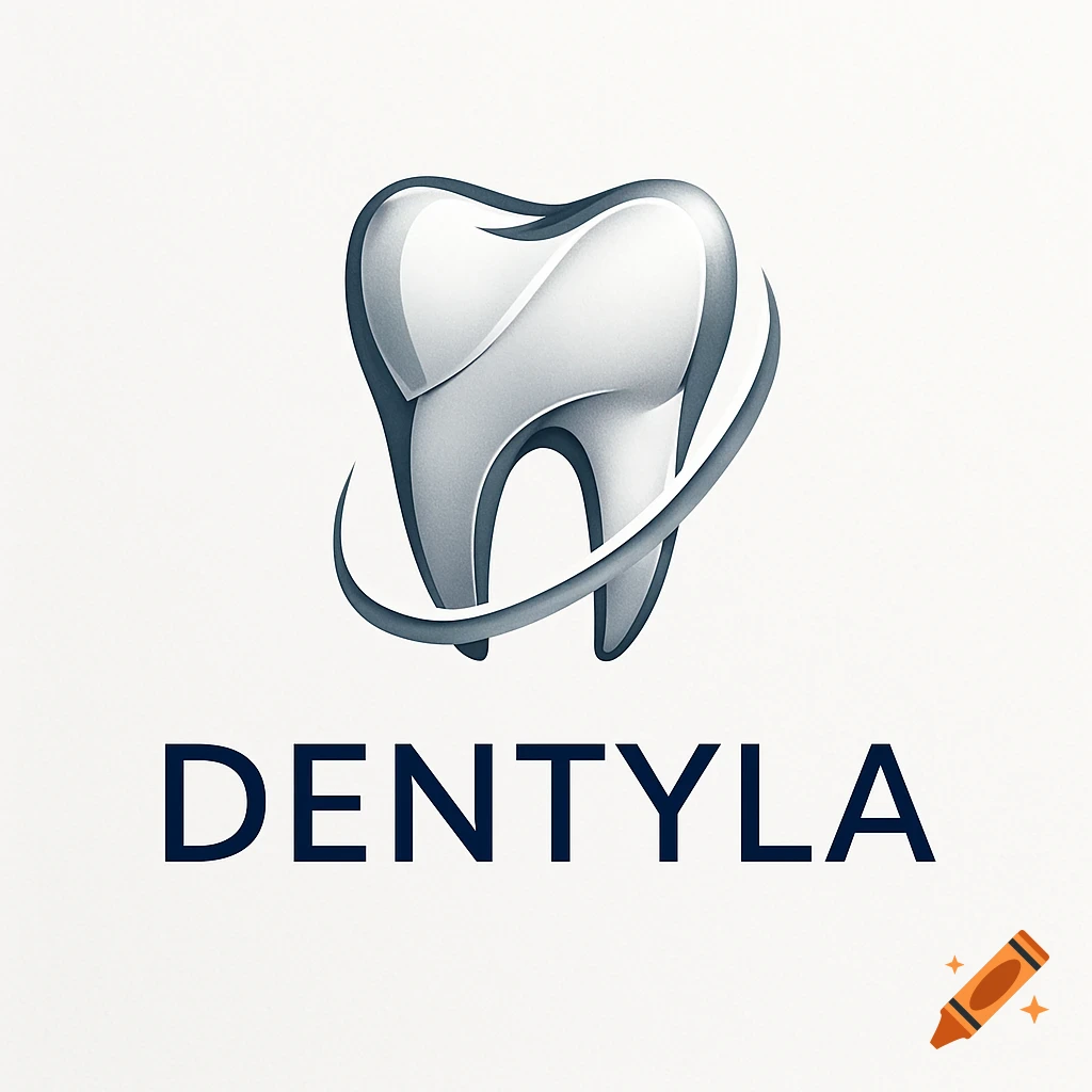 A stylized dental logo featuring a white tooth encircled by a grey swirl, with 'DENTYLA' text below.