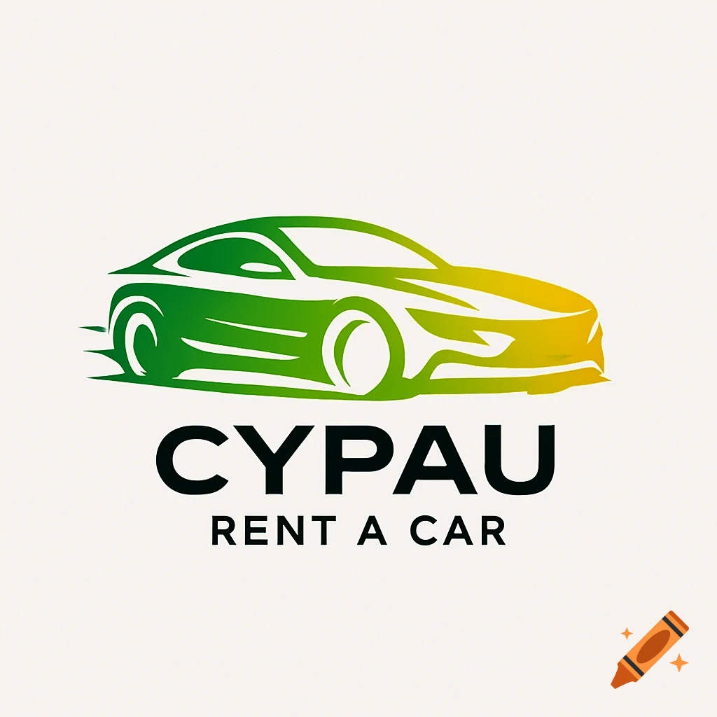 Stylized car logo with green to yellow gradient and text "CYPAU RENT A CAR" on a light background.