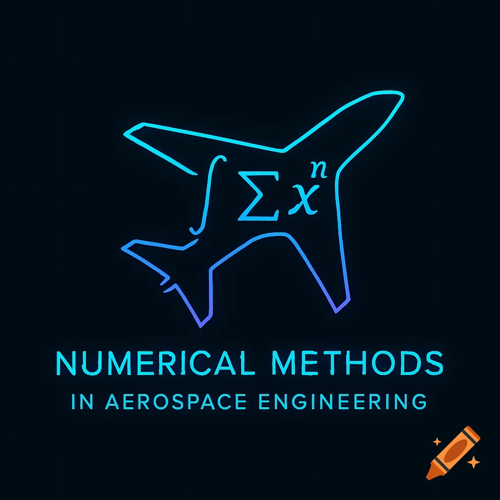 Glowing neon airplane logo with integral and sigma math symbols, and 'NUMERICAL METHODS IN AEROSPACE ENGINEERING' text.