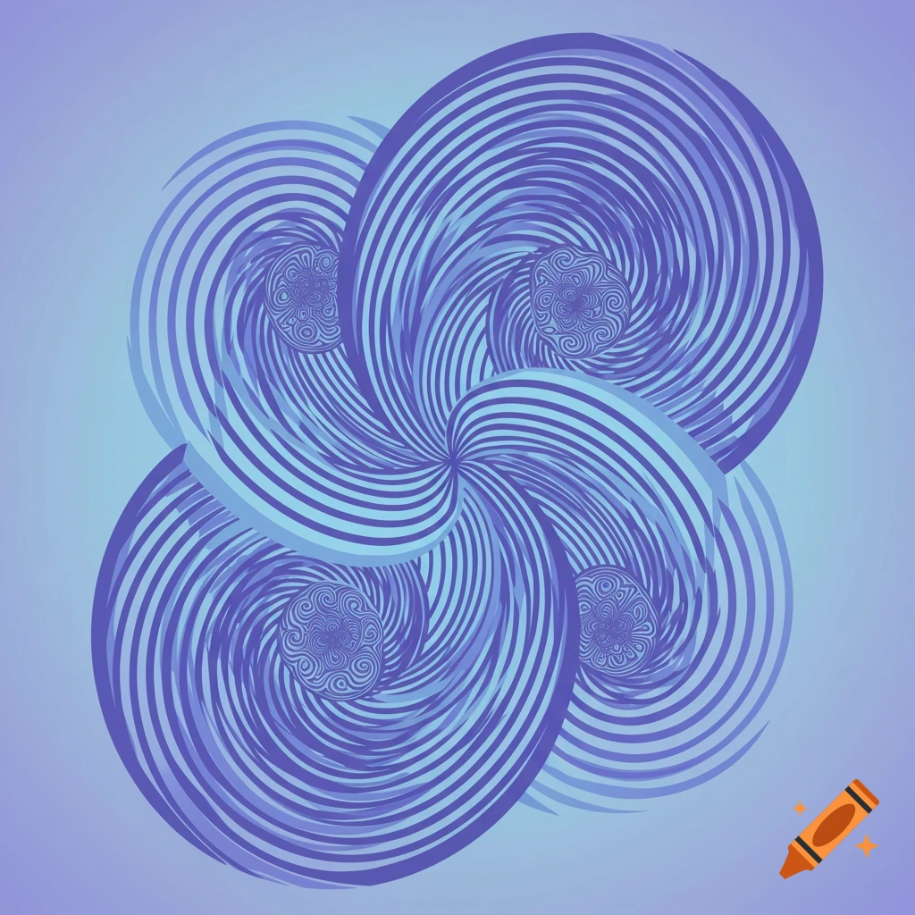 An abstract design of swirling blue and purple lines forming multiple overlapping spirals on a gradient background.