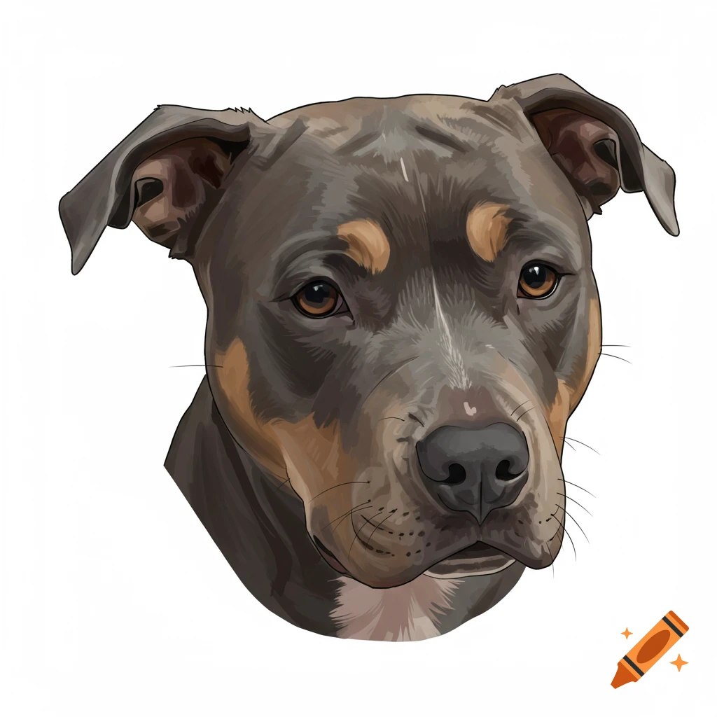 A minimalist illustration of a tired-looking pitbull dog head.