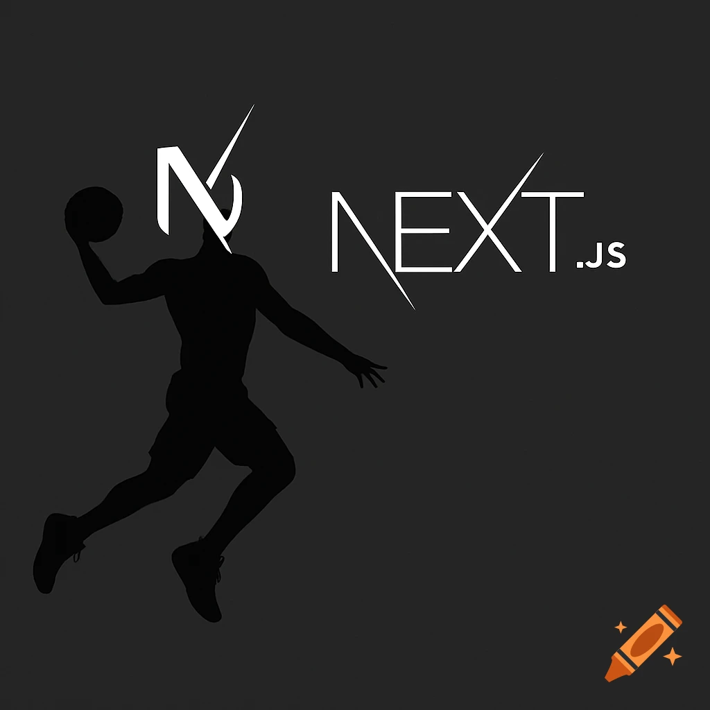 White silhouette of a basketball player with a stylized N logo head, next to 'NEXT.js' text on a dark background.