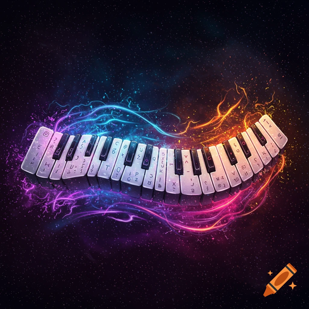 Artistic Piano Keys on Black Background created on Craiyon, image size:1024x1024