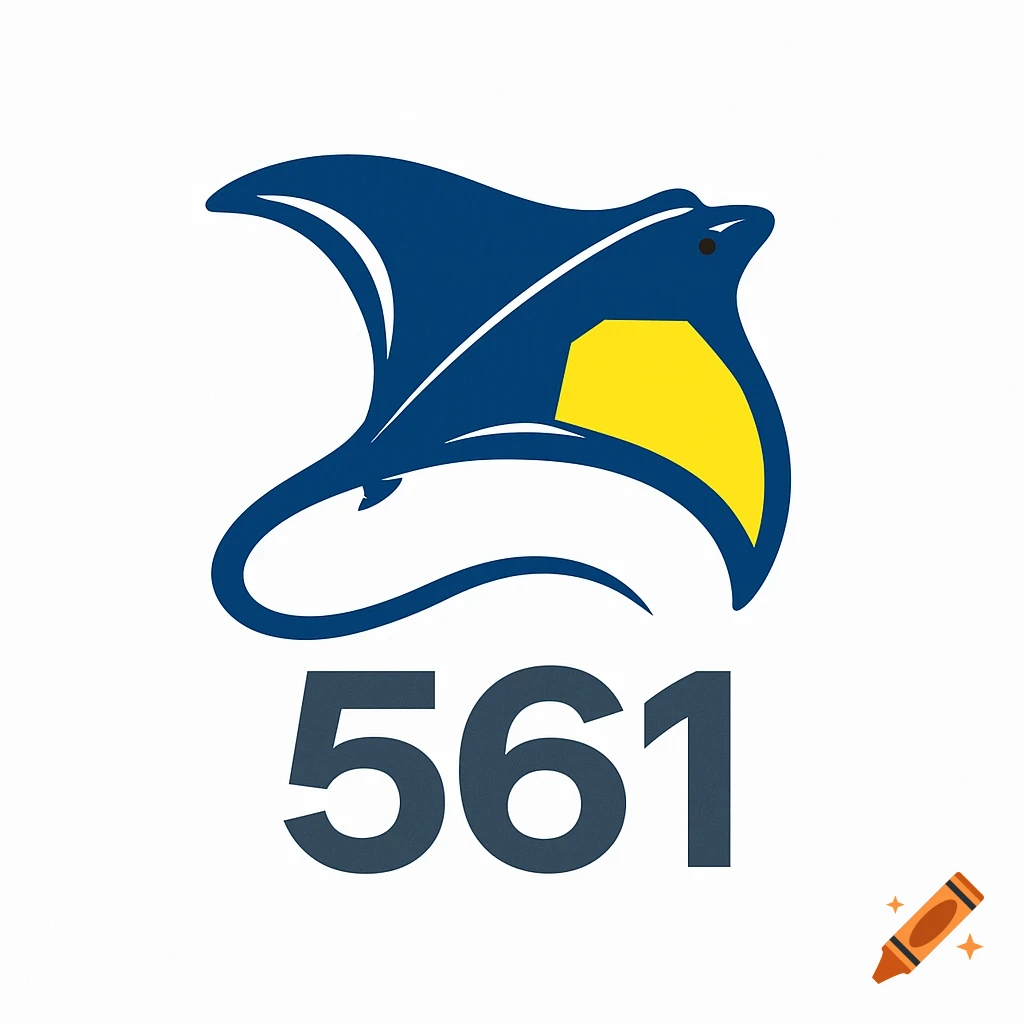 A blue and yellow stingray logo with the number 561 underneath on a white background.