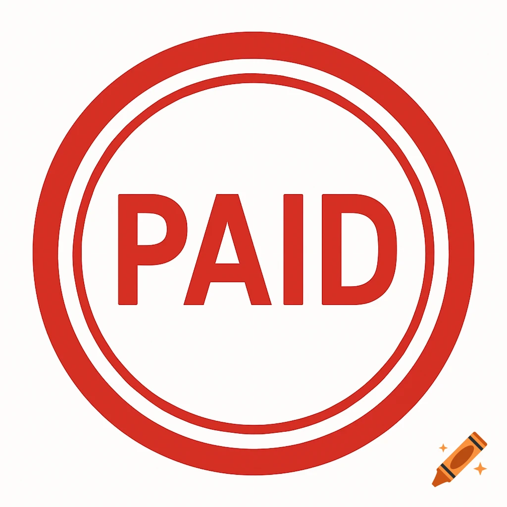 A red circular stamp with the word PAID in uppercase letters on a white background.